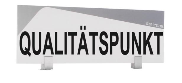 "POINT QUALITÉ" design strip W 600 x H 170 mm with fixing bracket (German)