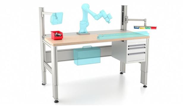 Scalable work table for integrating a cobot