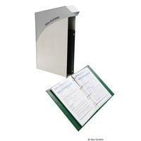 DOCAPOST 200 2 green and black A4 binders fixed on aluminum profile with gray epoxy box