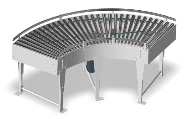 Belt-driven roller conveyor curve
