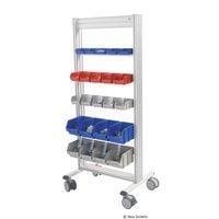 LEANPOST 600C bin holder with spout L 757 x D 560 x H 1600 mm of 5 levels on casters