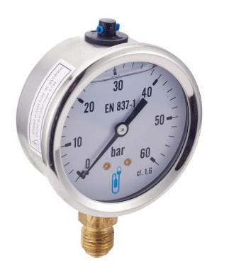 Glycerin manometer with stainless steel case - Vertical BSPP male brass fitting