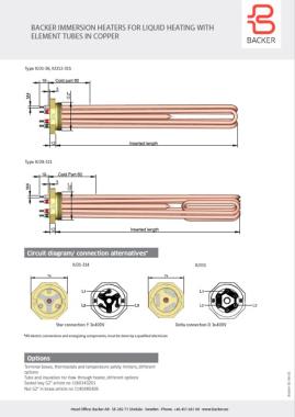 Immersion heaters for heating liquids with copper tubes
